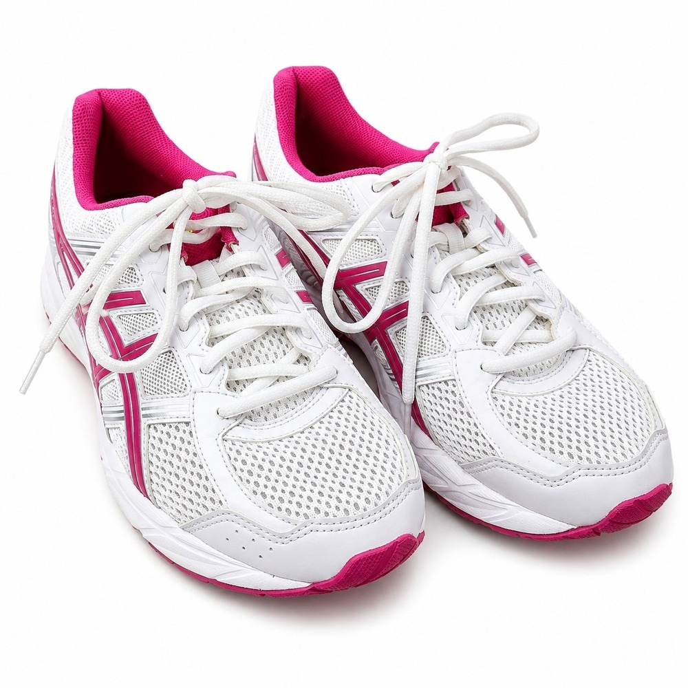 ASICS Gel-Contend 4 Running Sneaker Womens Sz 9 White/Pink/Silver Mesh Athletic
